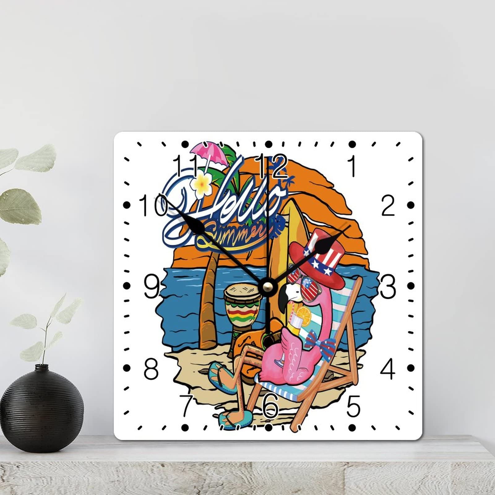 Horloge murale aquarelle oiseau et flamant rose style vintage