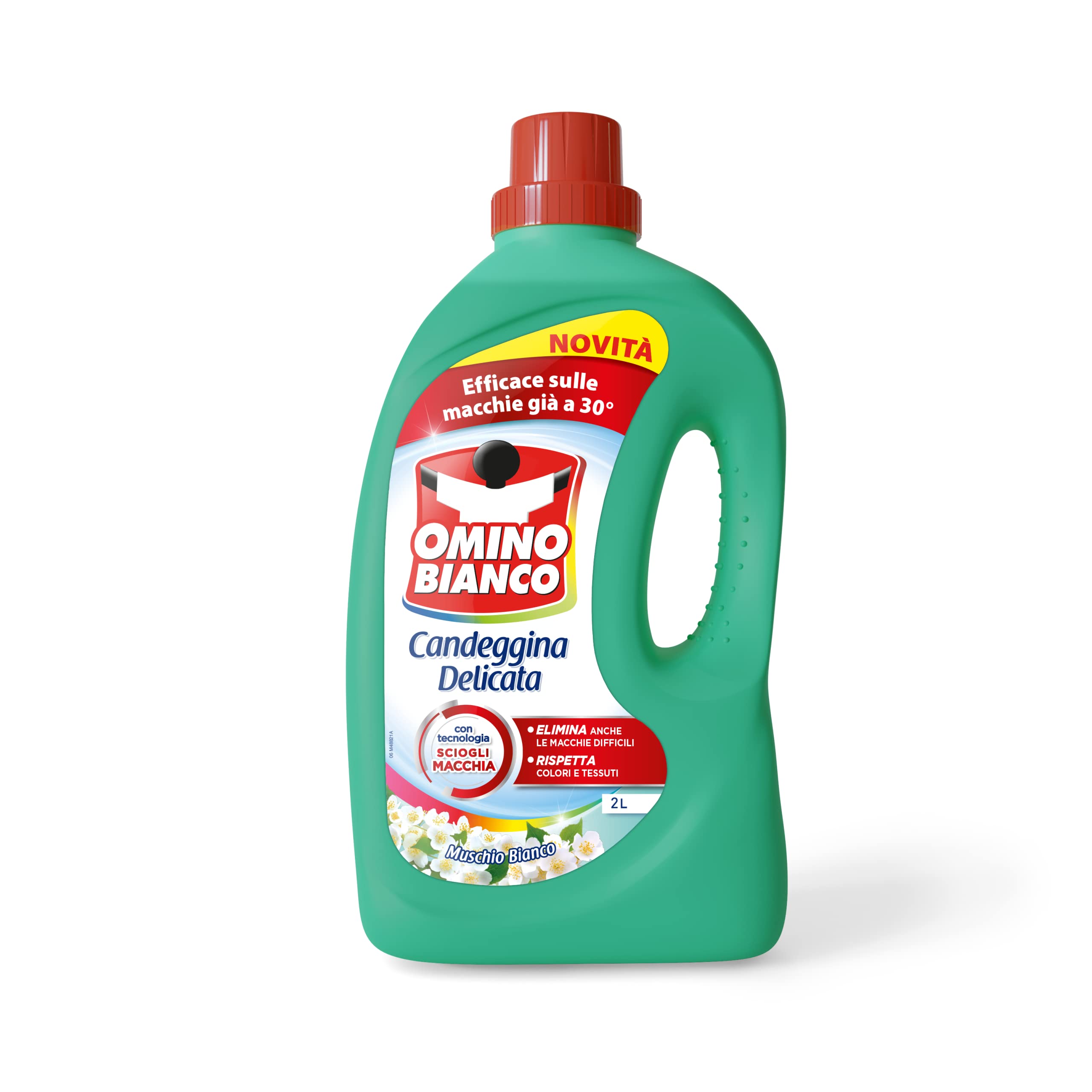 Omino Bianco - Candeggina suave con tecnología Disolver manchas, acción quitamanchas e higienizante, eficaz a bajas temperaturas, esencia de musgo blanco, 2000 ml x 6 paquetes