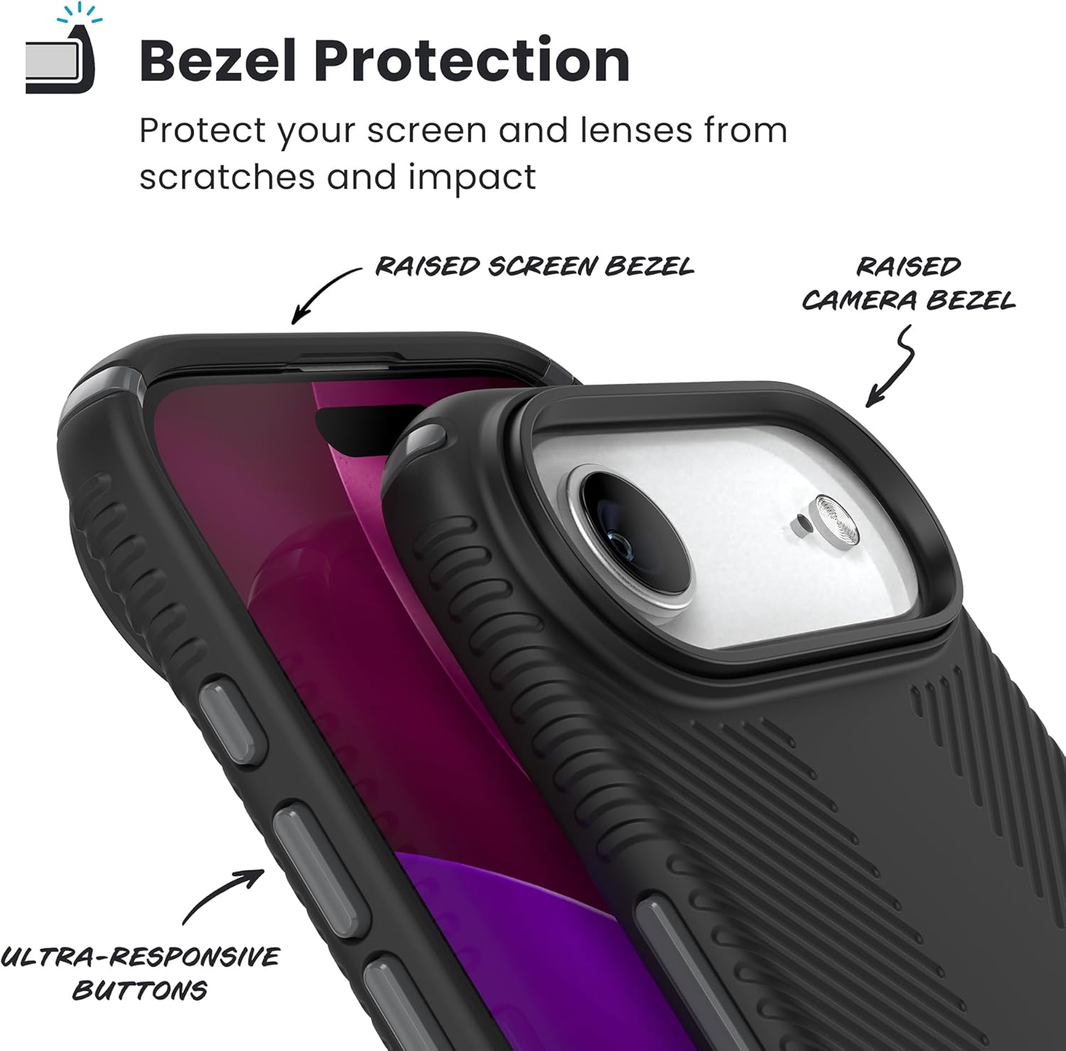 Speck PRESIDIO2 Grip for iPhone 17 Air Case, ClickLock Interlock, Slim Protective Case, Black/Slate Grey/White