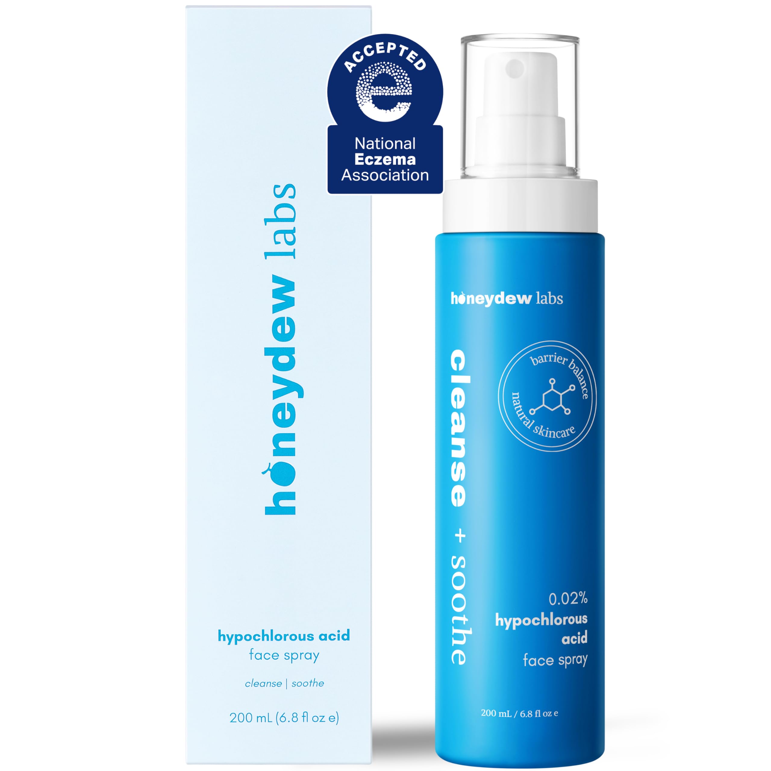 Honeydew Labs 0.015% Hypochlorous Acid Spray - HOCL - Antibacterial Hypoallergenic Sensitive Skin Toner Cleanse, Soothe for Face and Body - Safe to use on Acne - Eczema - Eyelid - Redness (6.8 fl oz)