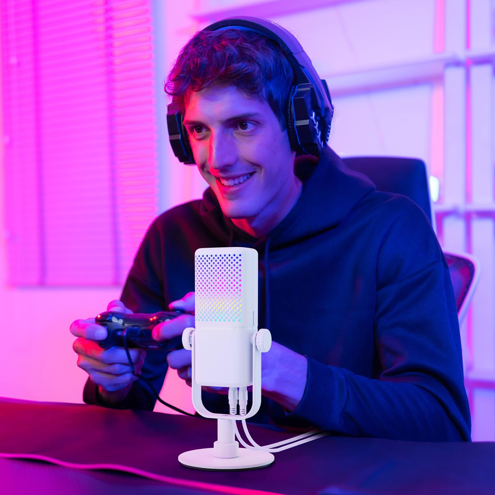 TONOR Mikrofon gamingowy kompatybilny z Xbox, mikrofon kondensatorowy z RGB, 30 godzin, kontrola GAIN/monitoring/wyciszenie, mikrofon do streamingu/podcastingu, kompatybilny z kartami Capture, TCX3