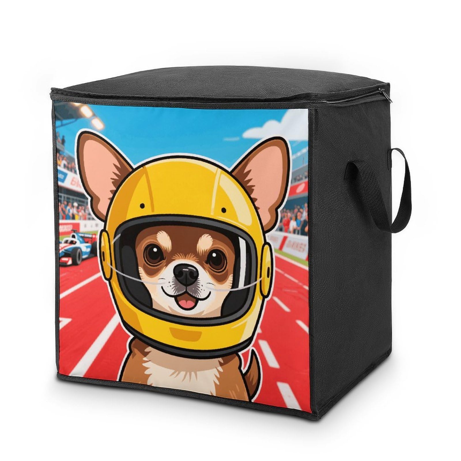 Chihuahua on Track Large Storage Bags with Zippered Storage Organizers Bag Clothes Storages Bins with Lids Foldable Storages Containers with Reinforced Handles for Blanket Bedding