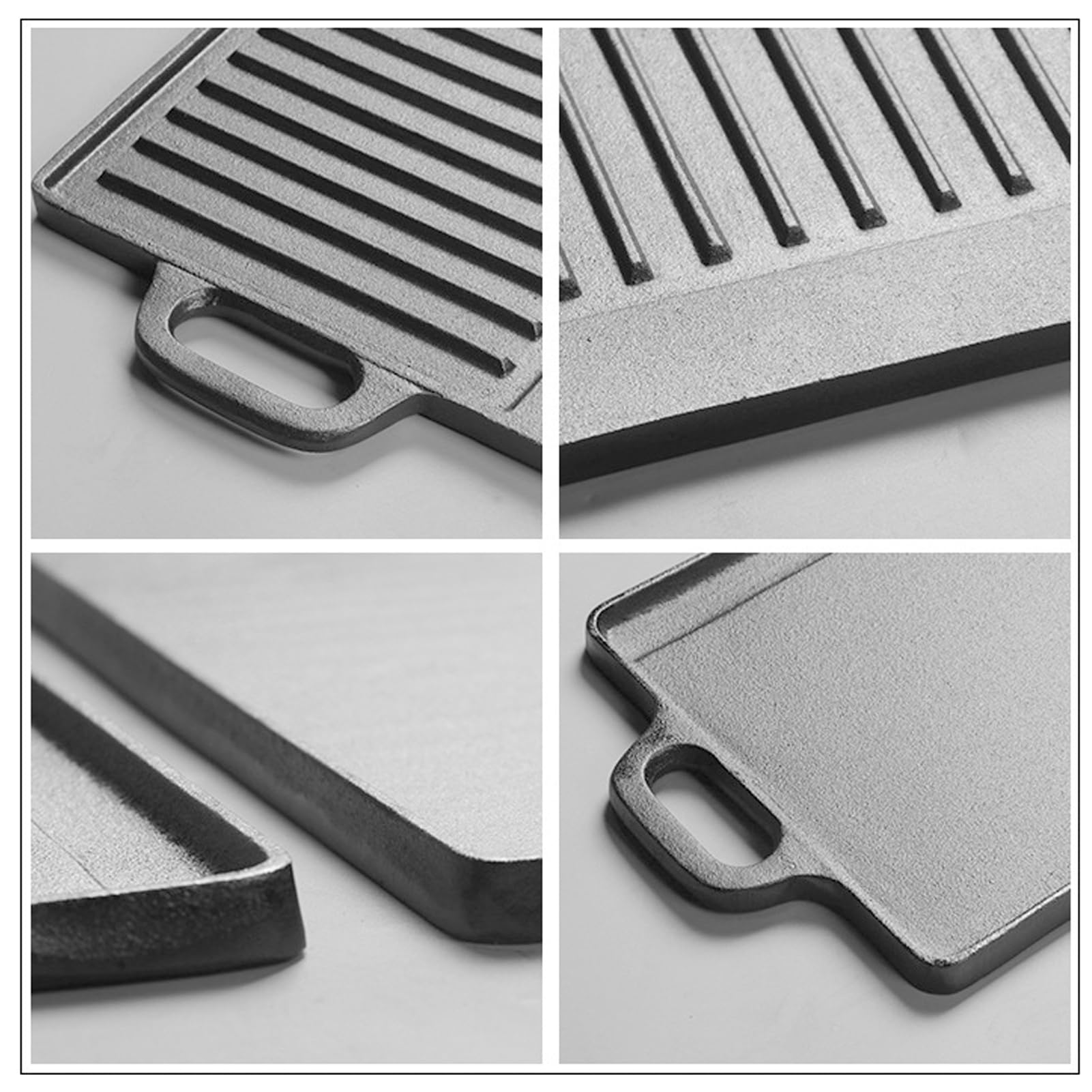Parrilla de hierro fundido, placa Teppanyaki de doble cara resistente, plancha para estufa, sartén para barbacoa en interiores y exteriores, cocina, panqueques, filete, po (51x23CM)
