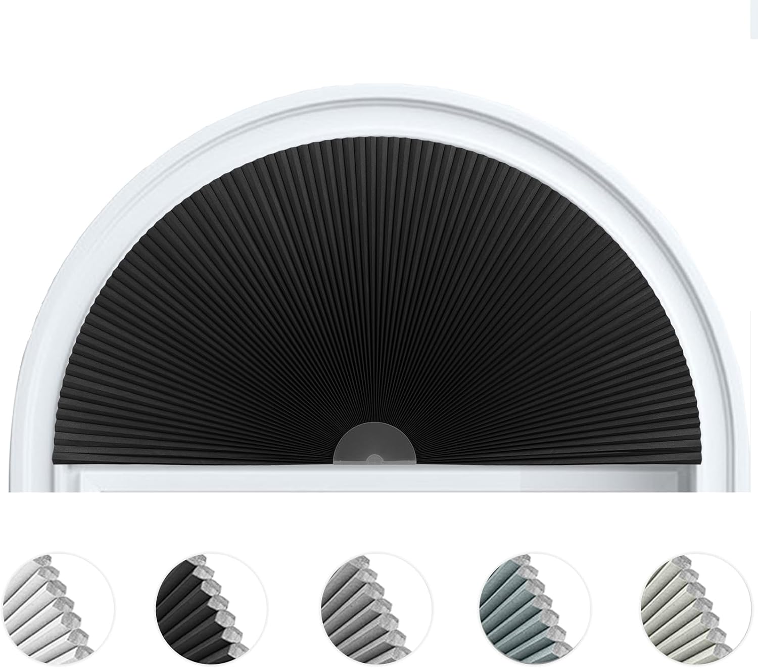 Arch Window Shade Blackout Cellular Shades Half Circle Moon Window Covering No Drill Honeycomb Cordless Blinds for Indoor Window Room Darkening Easy Install Light Blocking Blinds (1, Black, 72x36inch)