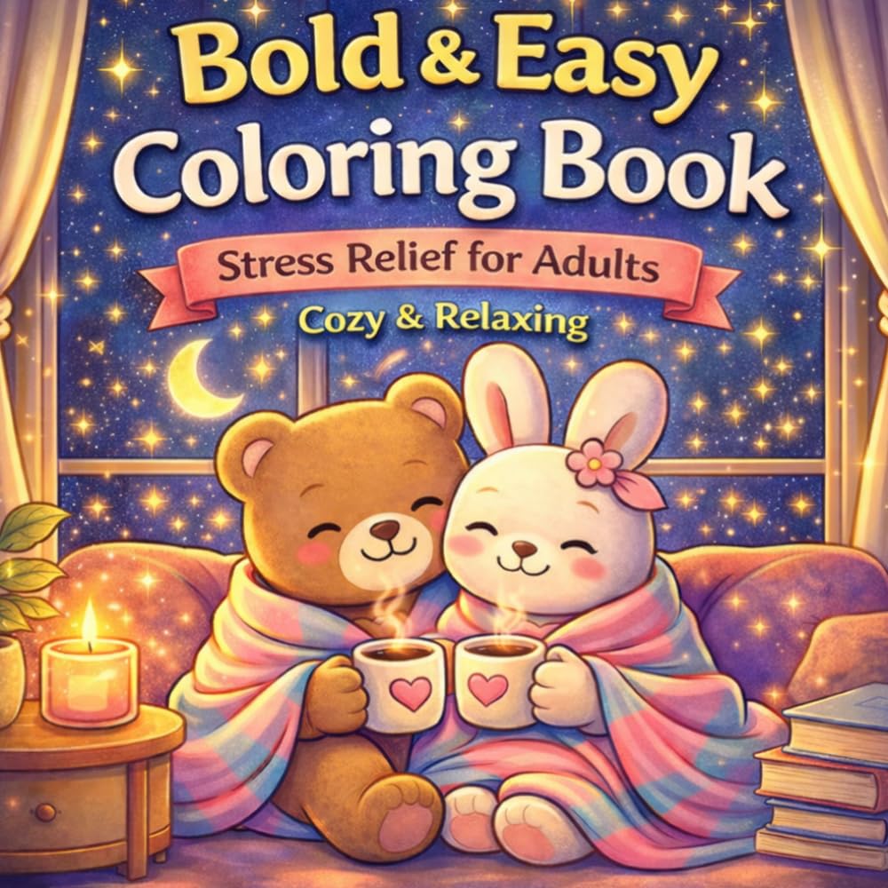 Calming Bold and Easy Adult Coloring Book: Cozy Relaxing Designs for Stress Relief, Anxiety Relief and Mindfulness Coloring