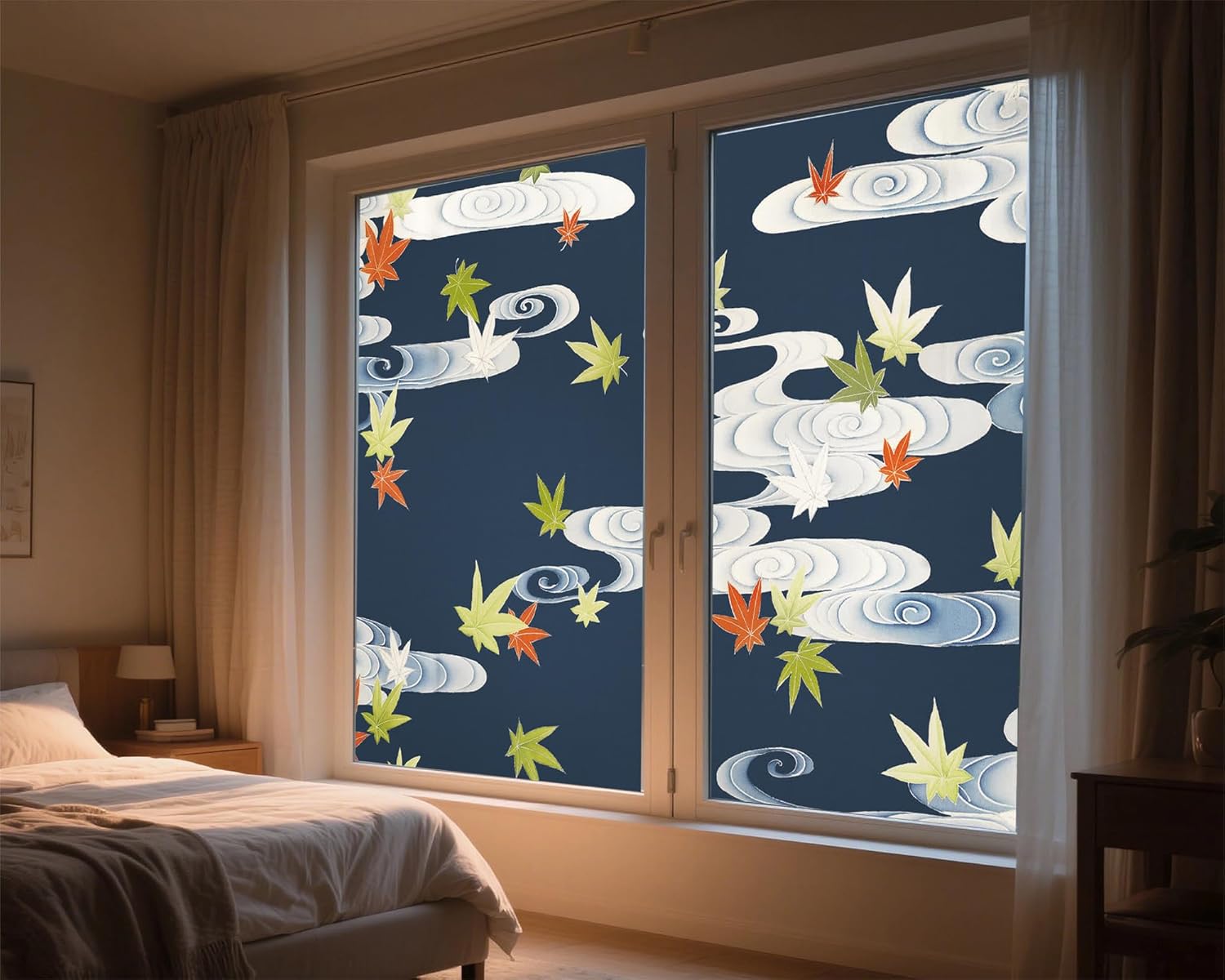 窓ガラス目隠しフィルム ステッカー ガラス 撥水 静電気式 装飾粘着ステッカー 浴室 ベランダ 幅90cm&times;丈140cm&times;2枚組 青