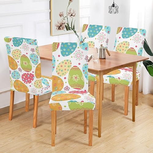 Miniatura 6 de xigua Juego de 4 fundas elásticas para sillas de comedor con huevos de Pascua, fundas protectoras extraíbles y lavables para comedor, restaurante,