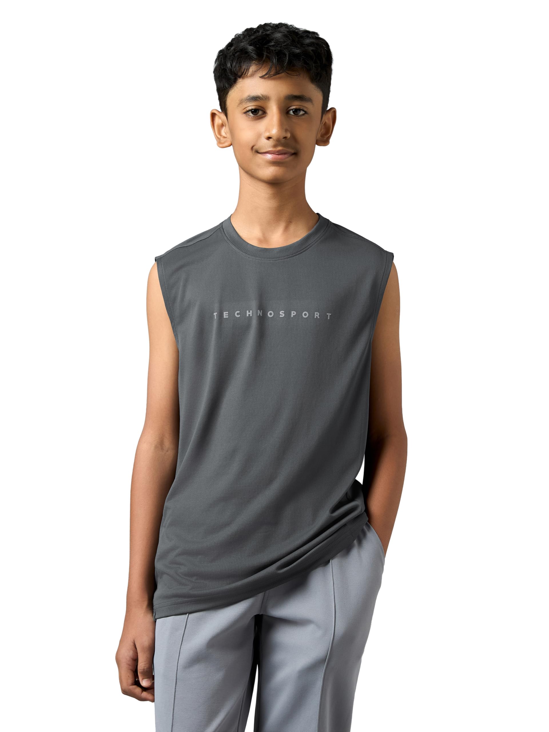 TECHNOSPORT Boys Typography Printed Slim Fit Sleeveless T-Shirt with VENTMESH | Quick Dry Polyester Sports Tee for Cricket, Football, Gym, Training & Everyday Activewear-image-26