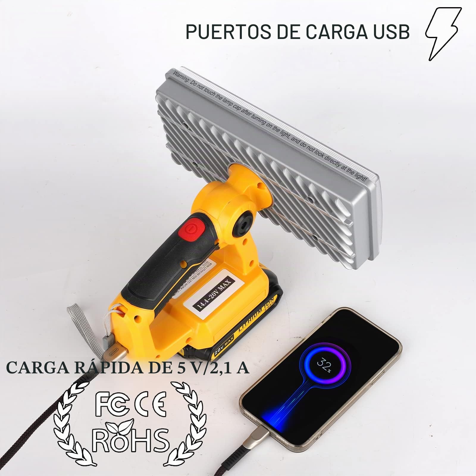 Lámpara LED inalámbrica de 4200 lm, compatible con batería de litio Dewalt de 18V, luz de trabajo de 18V para camping, reparación de automóviles, iluminación de emergencia y lugar de trabajo