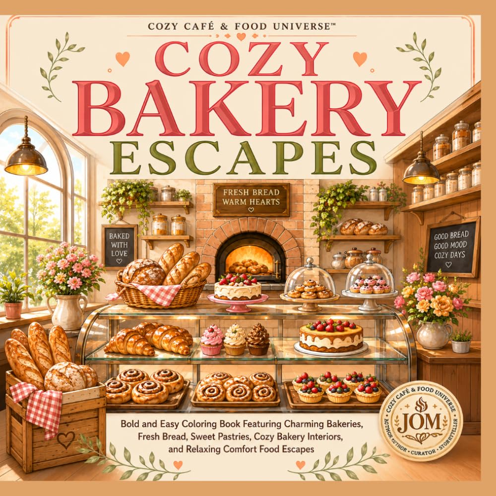Cozy Bakery Escapes: Bold and Easy Coloring Book Featuring Charming Bakeries, Fresh Bread, Sweet Pastries, Cozy Bakery Interiors, and Relaxing Comfort Food Coloring Pages