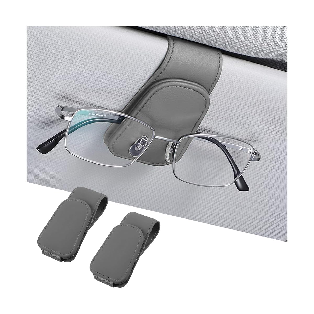 AICEL 2PCS Sunglasses Holders for Car Sun Visor, Magnetic Clip, Gray