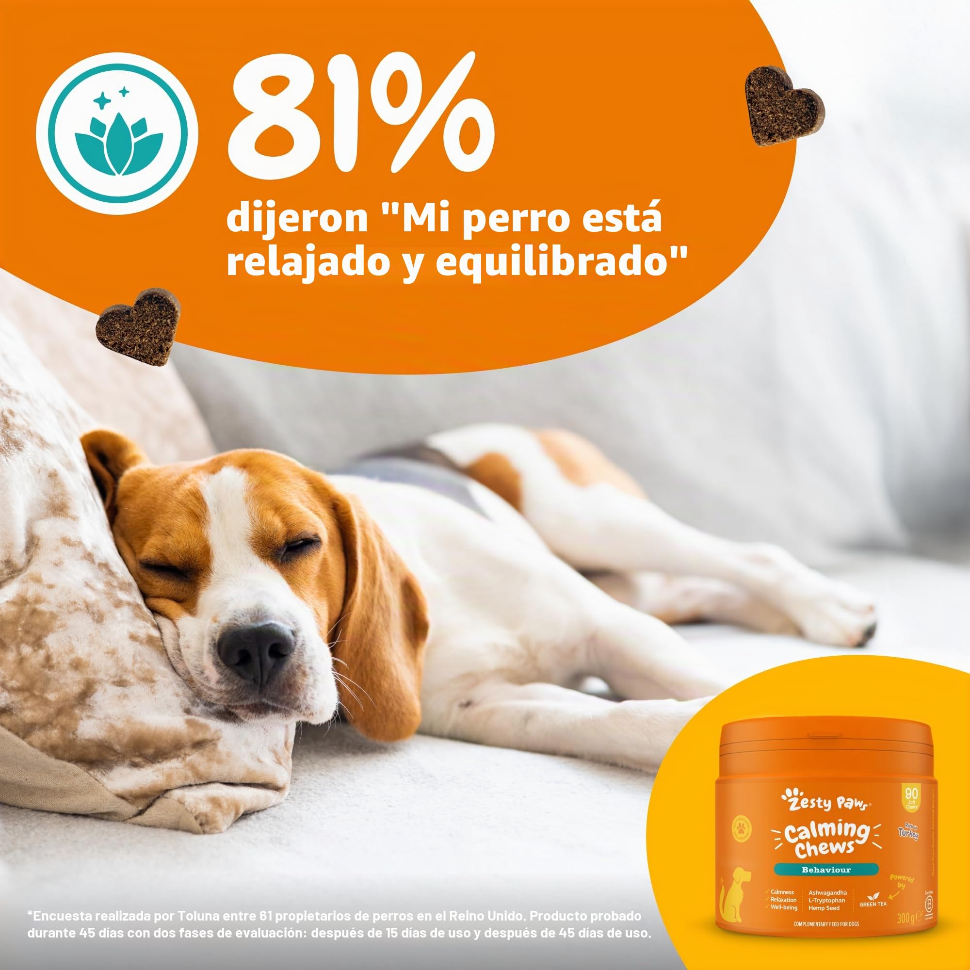 Suplemento calmante Zesty Paws para Perros | Alivio de ansiedad | Relajación y Estrés | Ashwagandha, Té Verde y L-Triptófano | Tabletas calmantes para Perros | 90 Piezas