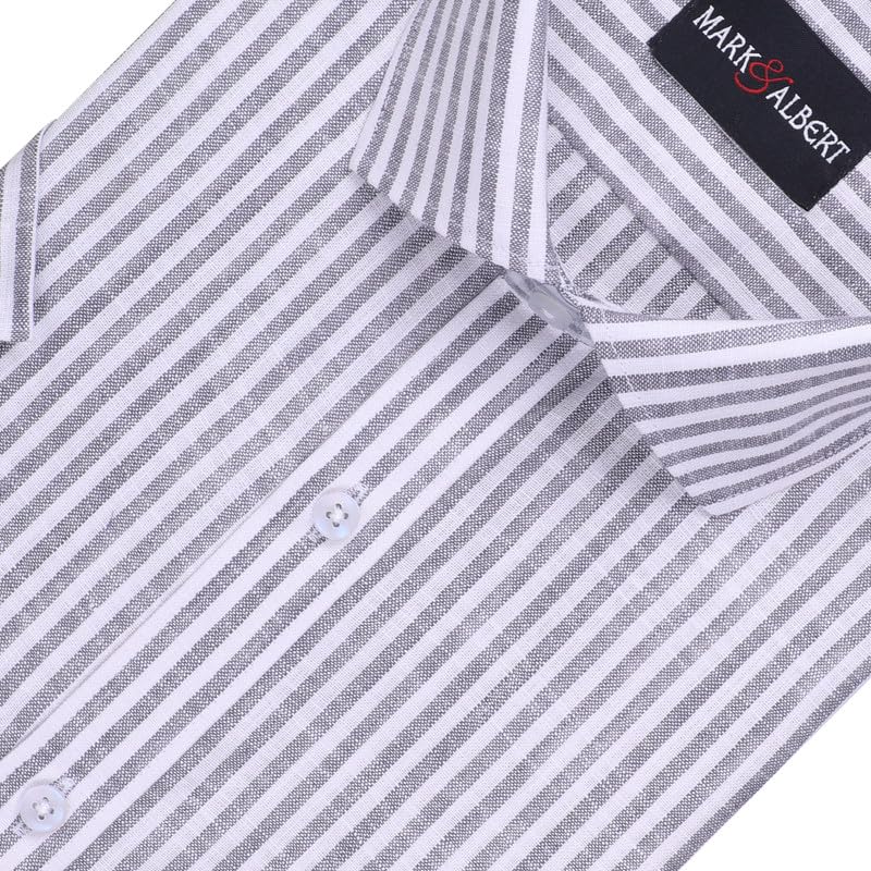 Image of MARK & ALBERT Men's Half Sleeve Cotton Linen Striped Shirt