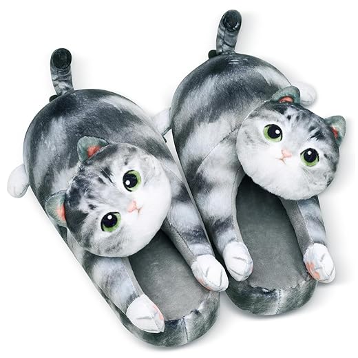 Fuzzy Cat Slippers for Women Indoor Outdoor Funny Winter Memory Foam Slippers Gifts for Women Cat Lovers