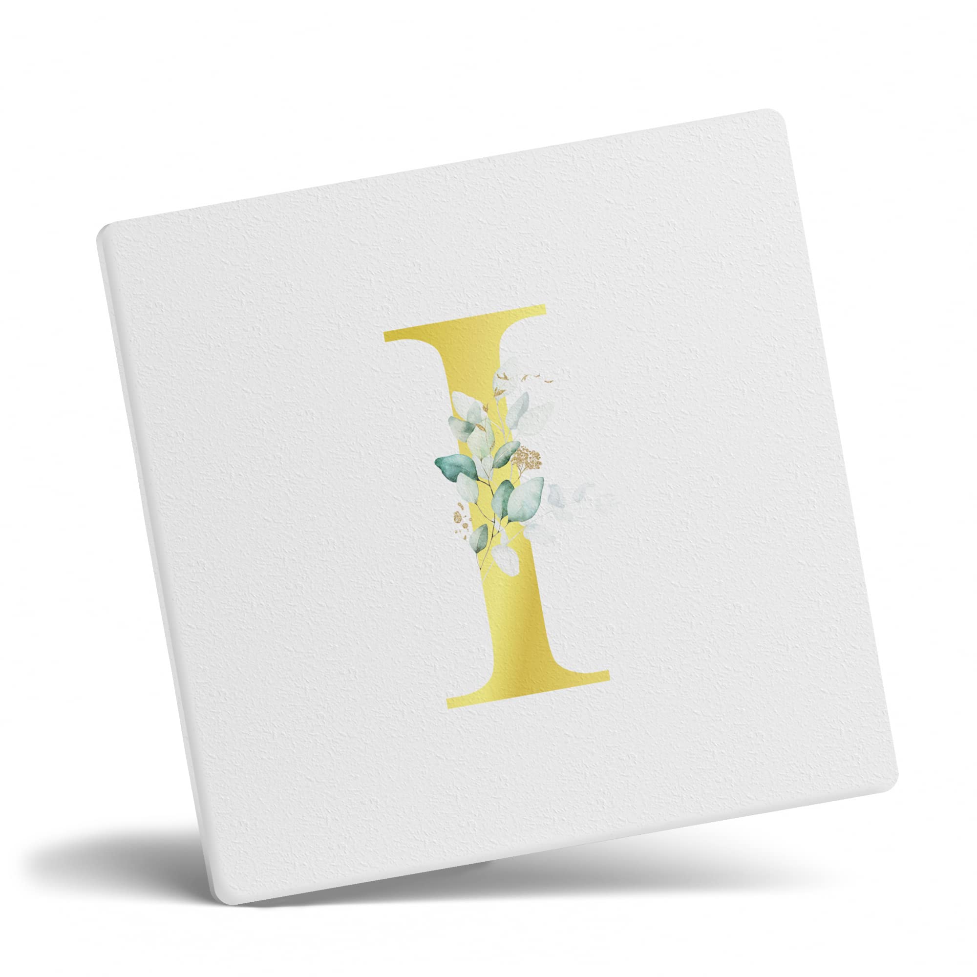 Personalised Letter I Floral Mug Initial, Customised Gift, Gold Effect Printed Letter, NOT Metallic - Ceramic Coffee Cup for Men or Women, Extra Large and Giant Mug, Coaster