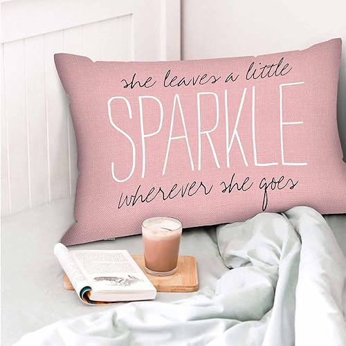Miniatura 6 de Mugod Funda de almohada decorativa con cita rosa con frase "She Leaves A Little Sparkle Wherever She Go", funda de cojín de 20 x 30 pulgadas para el