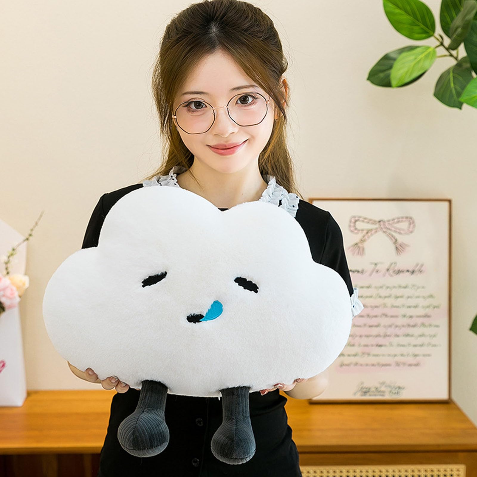 champracer Wolkenkissen Plüsch, weiches Sofakissen in Wolkenform mit lustigem Gesichtsausdruck, Flauschiger Rücken- und Kuschelbegleiter für Kinder und Erwachsene (Grau,70cm)