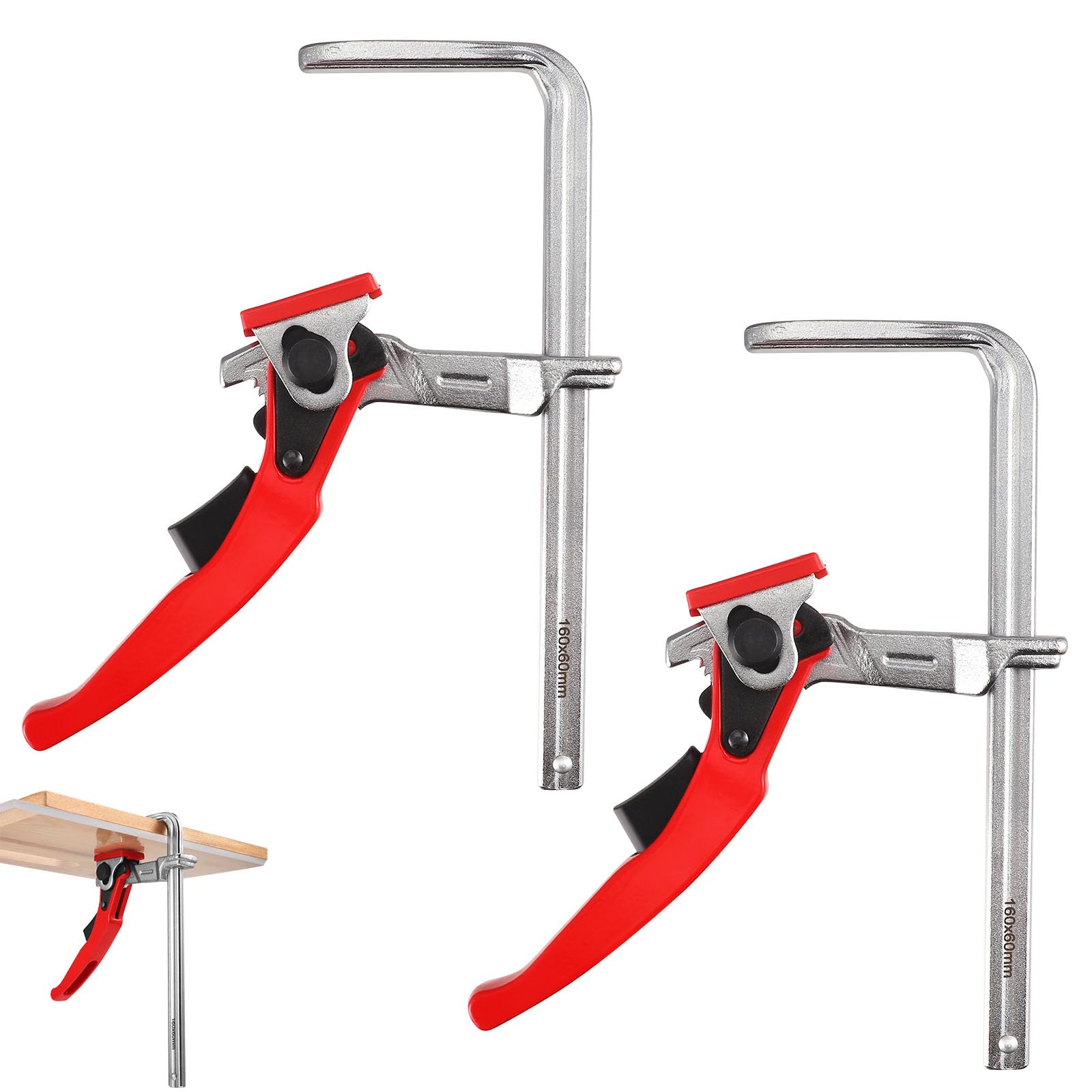 Carpenter Jack, 2 Pieces Carpenter Clamps Clamps Quick Release Clamp with Capacity of 160 mm and Throat Depth of 60 mm for Sanding
