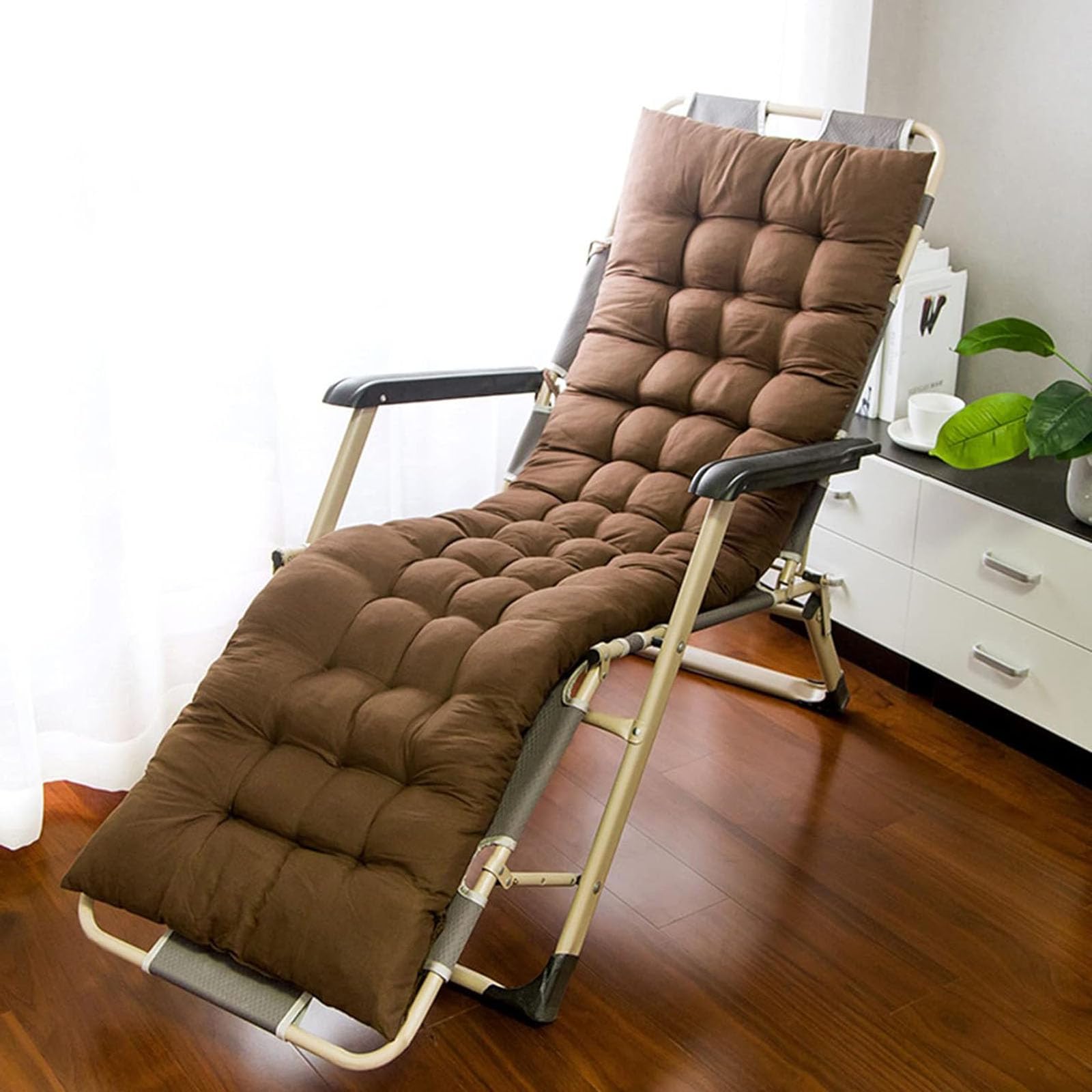 BangDon Elegant Style Sun Lounger Cushion Only Classic Home Furniture Chaise Rocking Chair Cuhsion Thickened Chair Pads(No Chairs) for Patio Garden Tatami Sofa (Brown,100 * 45)