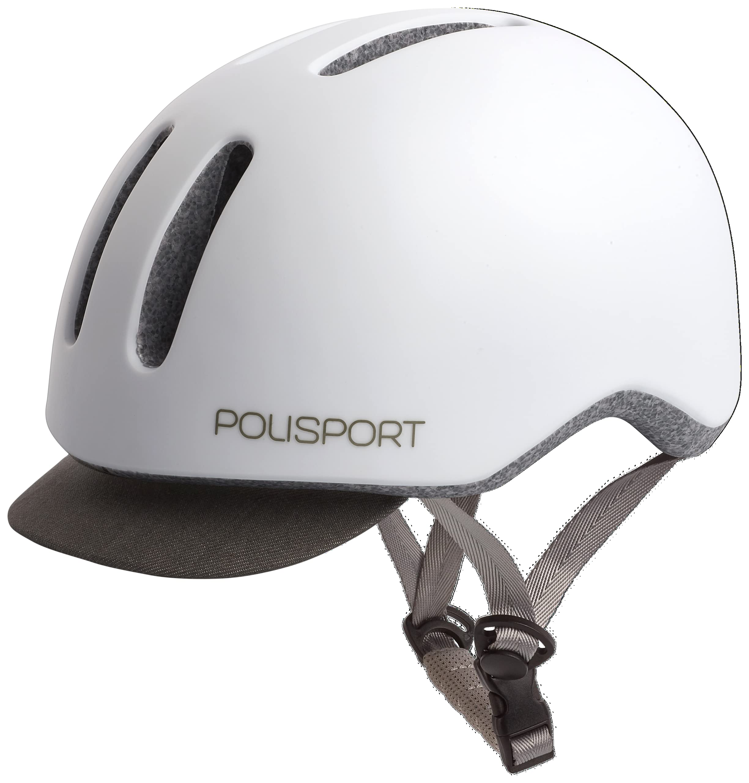 POLISPORT 8740700001 - Casco Commuter Bicicleta Urbana Ciudad para Hombres y Mujeres Ajustable Talla M (54-58cm) con Visera y certificación CE en Color Blanco Mate/Gris