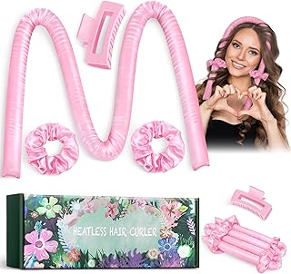 Heatless Hair Curler for Long Hair, Heatless Curling Rod Headband, Heatless Curls DIY Hair Styling Tools, No Heat Silk Curling Ribbon, Heatless Curelrs Suitable for Sleep in Overnight (Pink)