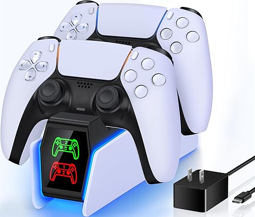 PS5 Controller Charger Station for PlayStation 5 Controllers with LED Light Dual Stand Charger Dock, PS5 Controller Charging Station Accessories for PlayStation 5 Storage Kit with AC Adapter