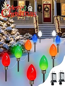 10 Pack C9 Christmas Lights Outdoor, Jumbo Bulbs Outdoor Christmas Decorations Plug in with Timer, Waterproof Pathway Lights for Outside Indoor Party Lawn Yard Garden Wedding Xmas Decor (Multicolor)