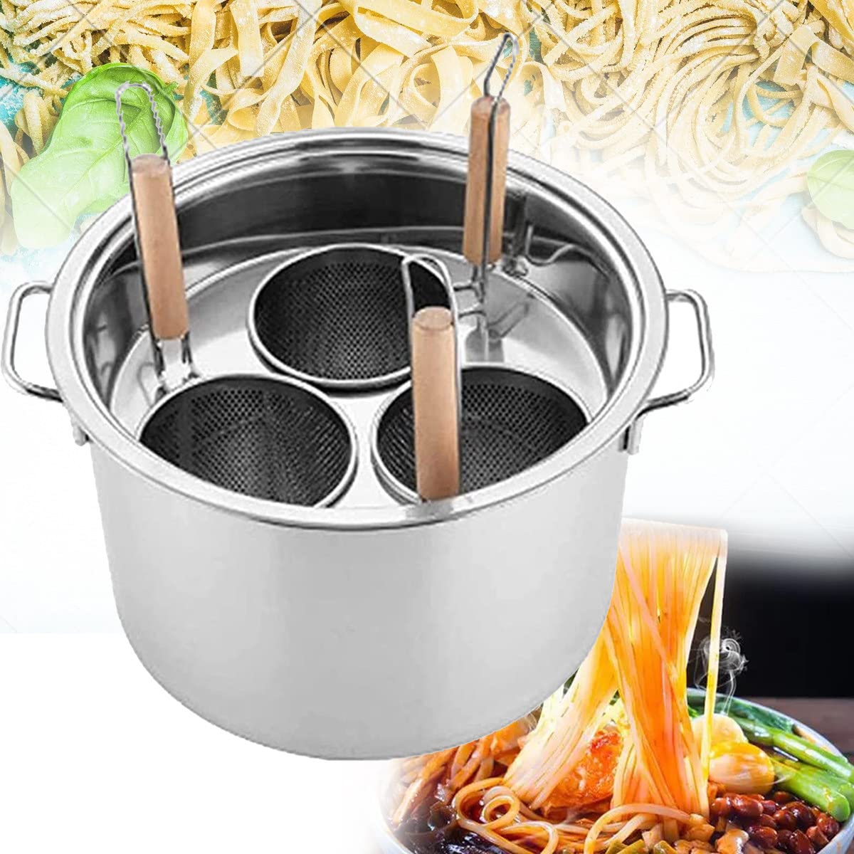 Agujeros Olla De Cocina De Pasta De Acero Inoxidable con Cesta De Inserción De Colador, Juego De Cocina De Bola De Masa De Verduras Y Fideos De Pasta para Cocina Casera Restaurante