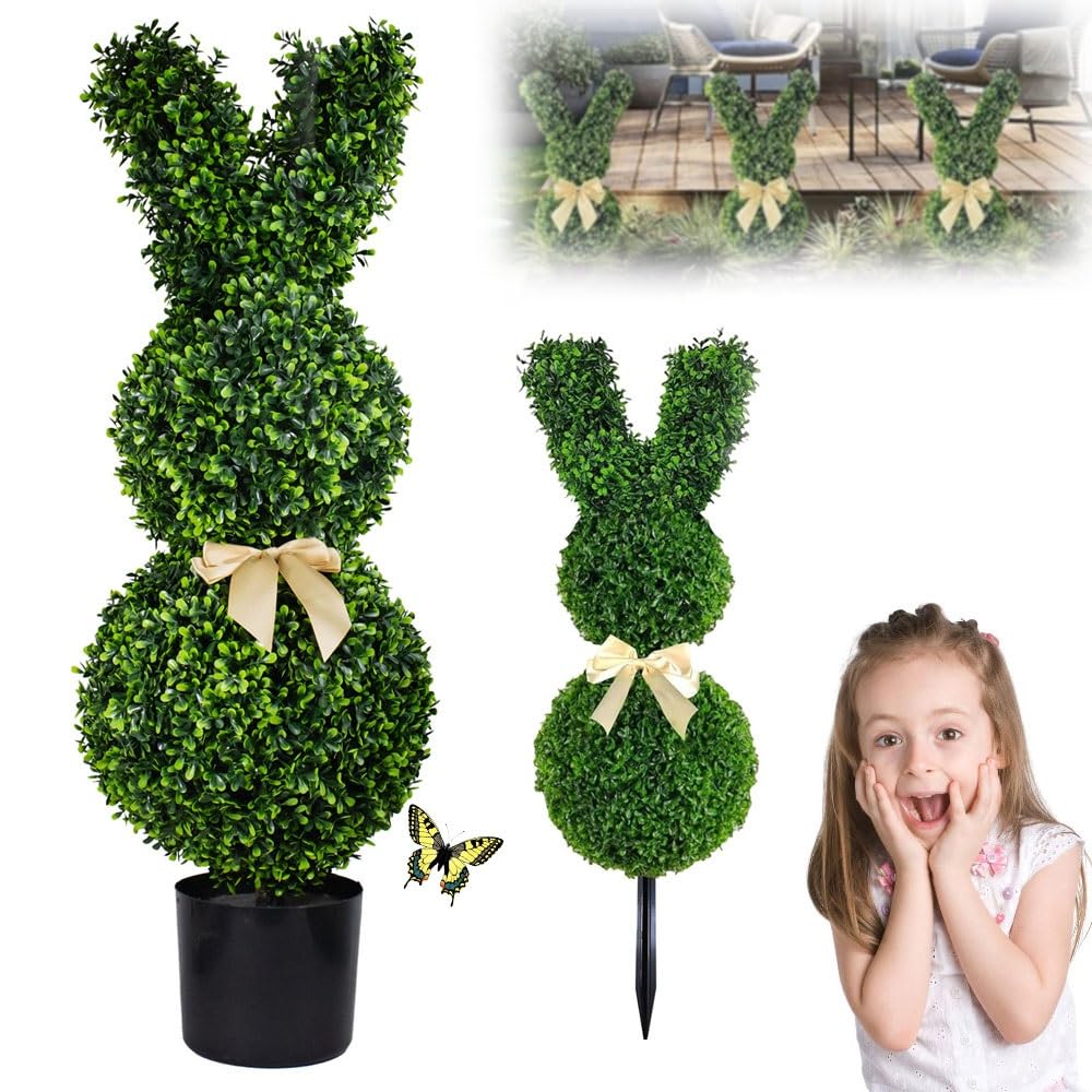 Topiaire Lapin Artificiel D'ExtéRieur, Pot Vert en Forme de Lapin, Faux Lapin de PâQues, Buis de PâQues, DéCoration de Porche, ExtéRieur, Maison, Jardin(50CM)