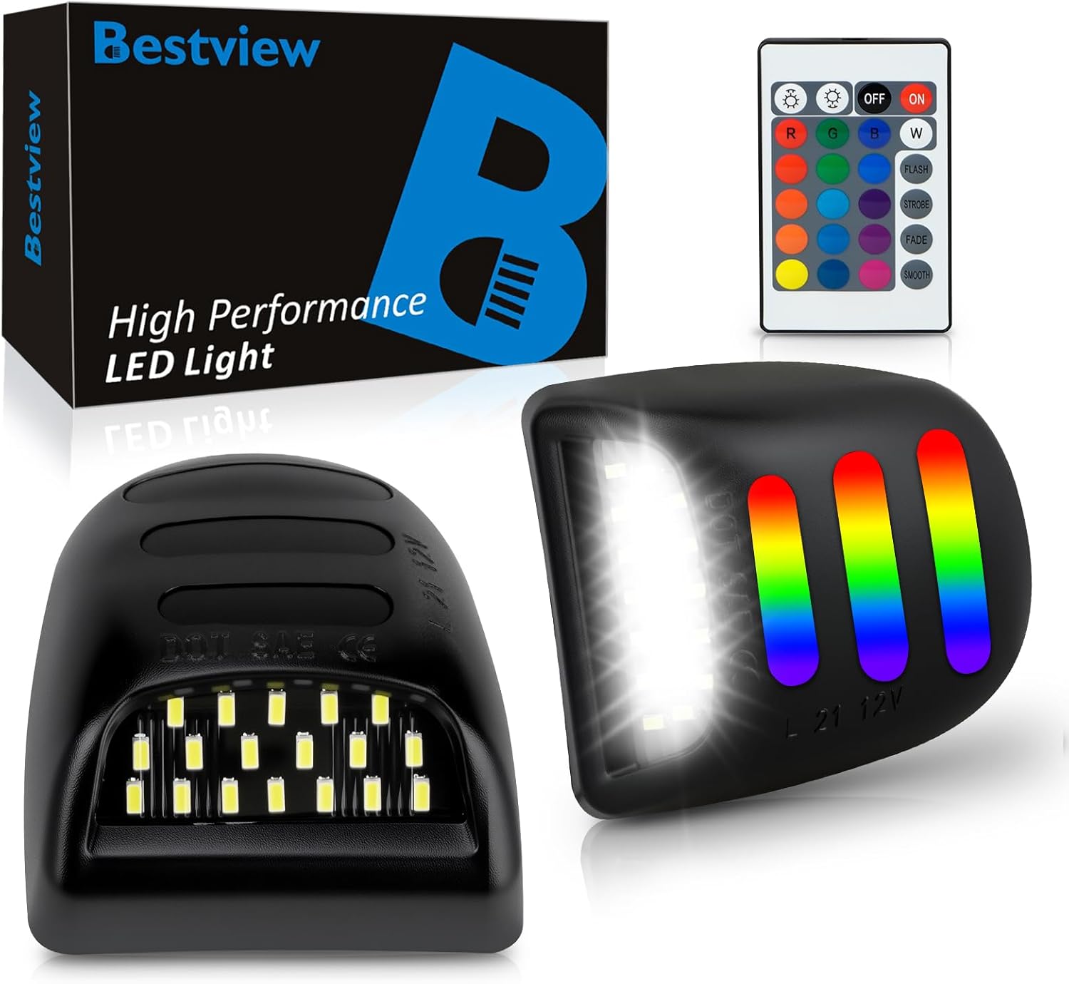 Bestview RGB LED License Plate Lights Tag Lamp Assembly for Chevy Silverado 1500 2500 3500 Suburban Tahoe GMC Sierra 1500 2500 3500 Yukon XL Cadillac Escalade