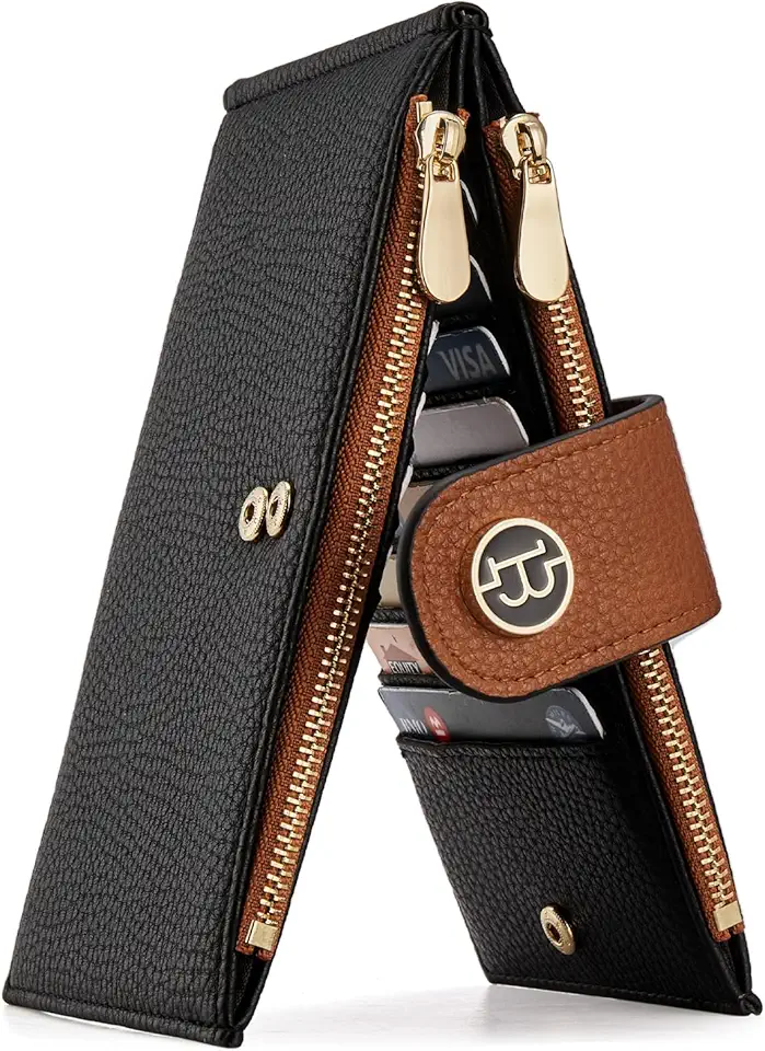 Carteira de couro feminina BOSTANTEN com bloqueador de RFID, fino, porta-cartões de bolsa com bolso com zíper, Medium, Minimalista