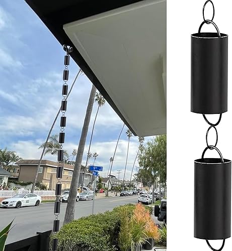 EliteBloom Downspout Rain Chain Rainwater Diverter, 8Ft 8.5Ft 10Ft 12Ft Rain Guide Chain Hanging Ornament, Aluminum Alloy Rain Chimes Kit for