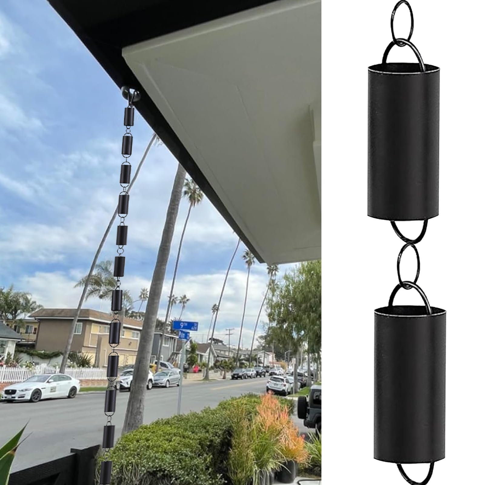 YNBSHGAA Rainwater Diverter Guide Kit - Adjustable Aluminum Chimes for Garden Downspout Control, Effective Water Management Solution,size_name-2.8M (9.2Ft)