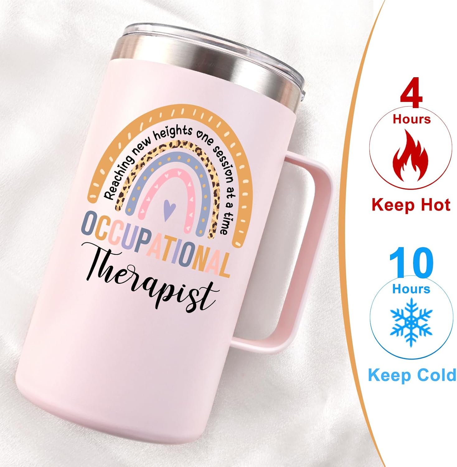 Lifecapido Occupational Therapy Gifts, Occupational Therapist 20oz Insulated Coffee Mug with Badge Reel, Christmas Gift Therapist Gifts for Women Therapists, Rose Quartz - Image 6