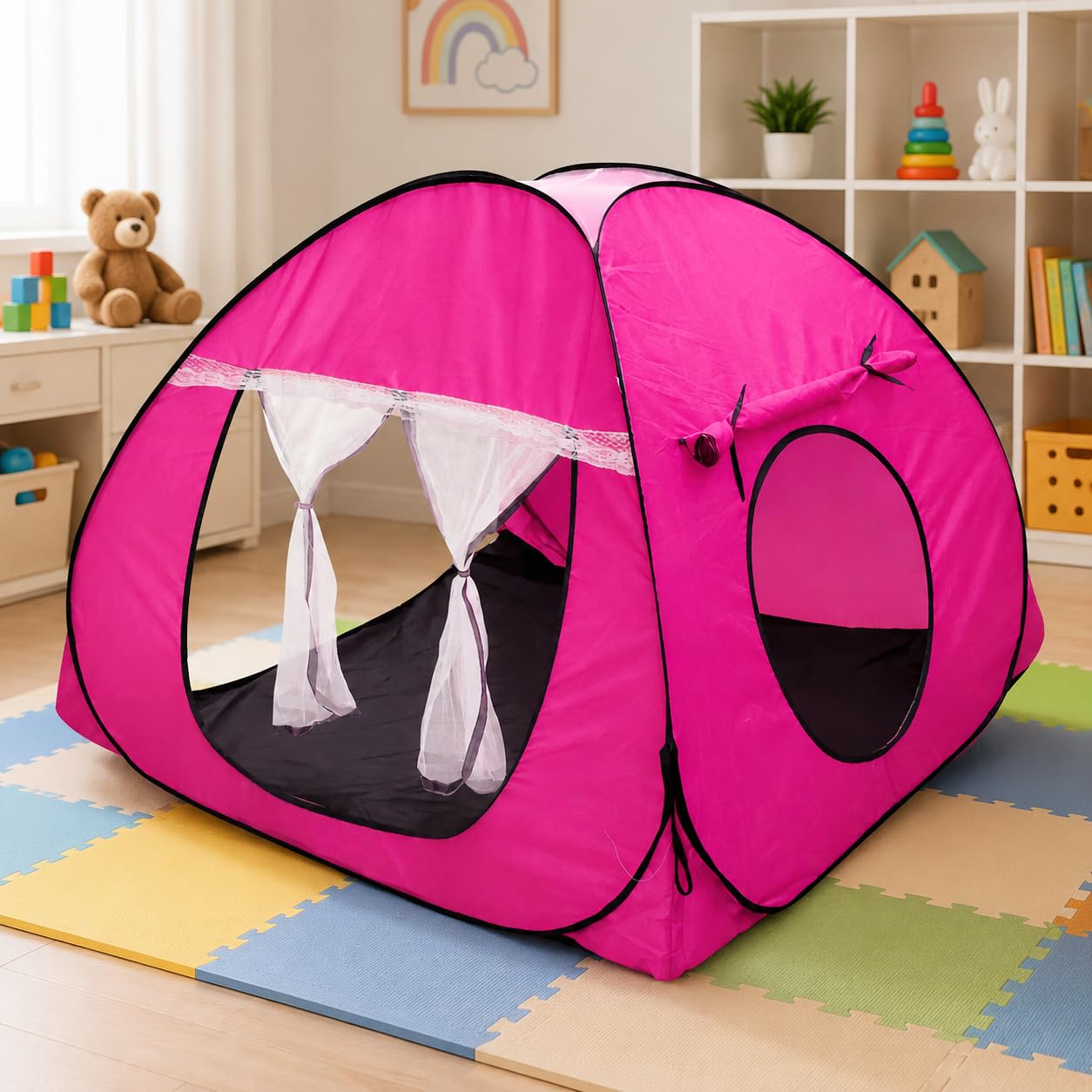 SILVER SHINE Foldable Kids Play Tent House | Pop-Up Indoor & Outdoor Playhouse for Boys & Girls | Multi-Purpose Tent with Fun Patterns – Easy Setup & Portable (Pink) discount deal