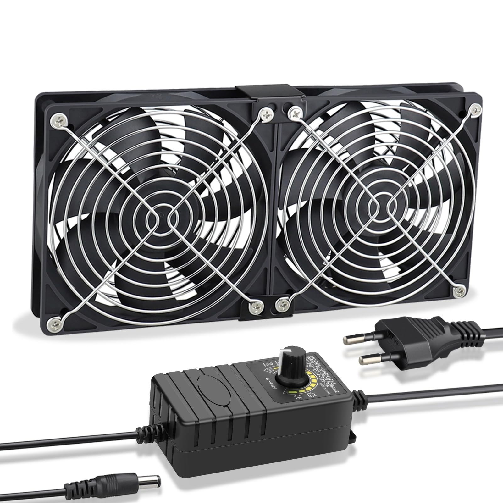 GDSTIME Dual 120mm Lüfter 230V 2 x 120mm PC Lüfter 220V Doppelkugellager DC 4V-12V Einstellbare Geschwindigkeit für Schrank Server Router Verstärker Kühlung Belüftung