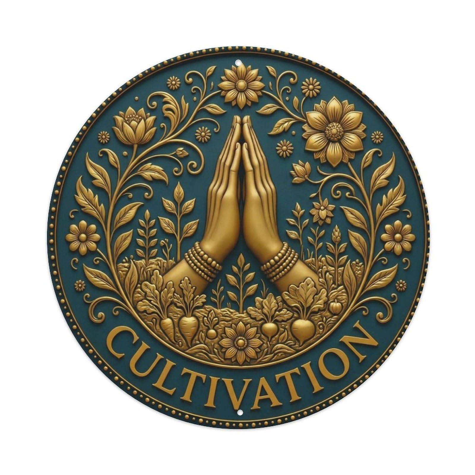 Metal Tin Sign Vintage Namaste Praying Hands Cultivation Flower Zen Yoga
