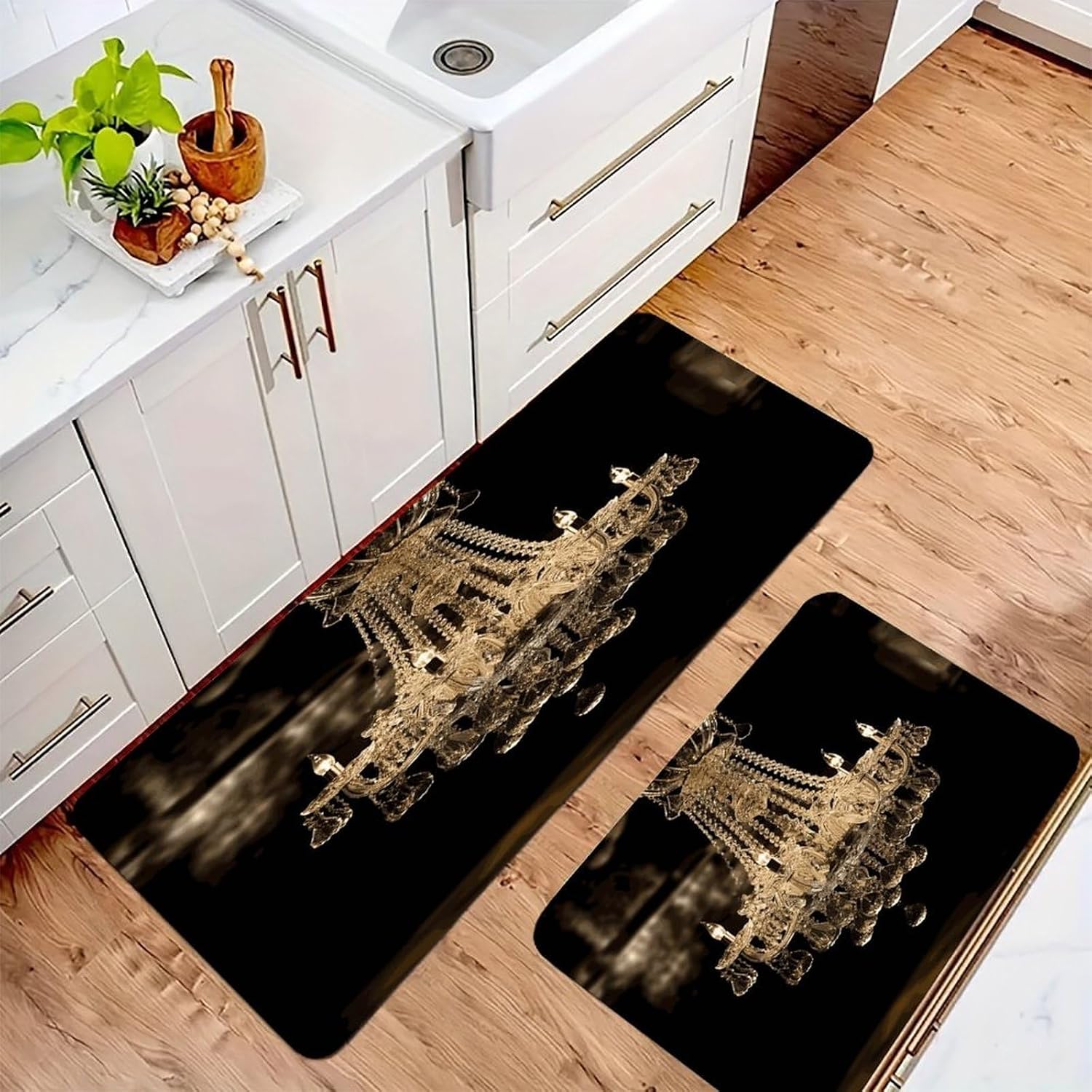 Gorgeous Crystal Chandelier Kitchen Mats with 2PCS Non-Slip Washable,Kitchen Rug Heavy Duty Durable, Floor Mats for Kitchen,Office,Sink,Laundry