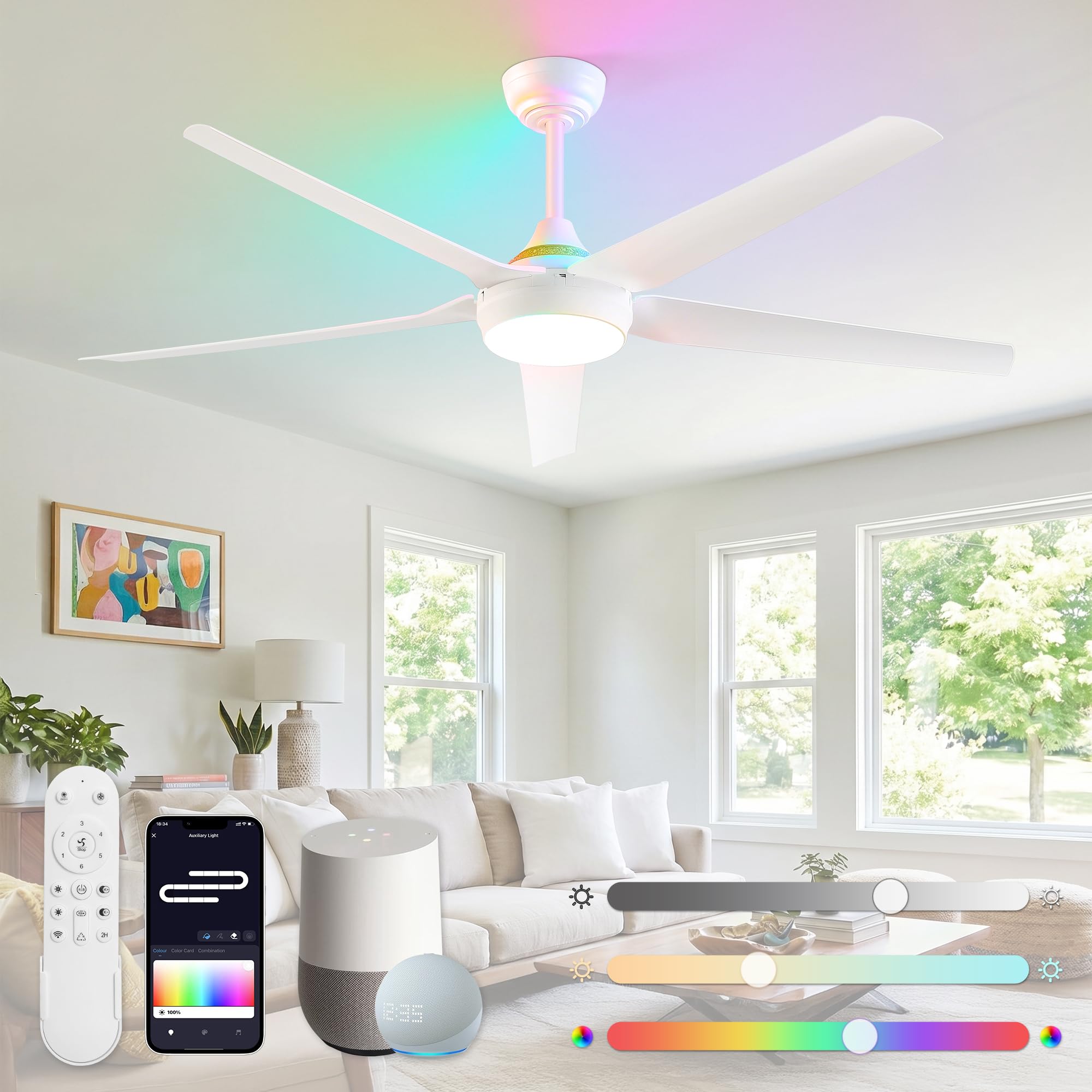 View 1 of *NOT EXACT ITEM PLEASE CHECK PHOTOS*
Fanbulous 56" Smart Ceiling Fans with RGB Lights, Low Profile, White