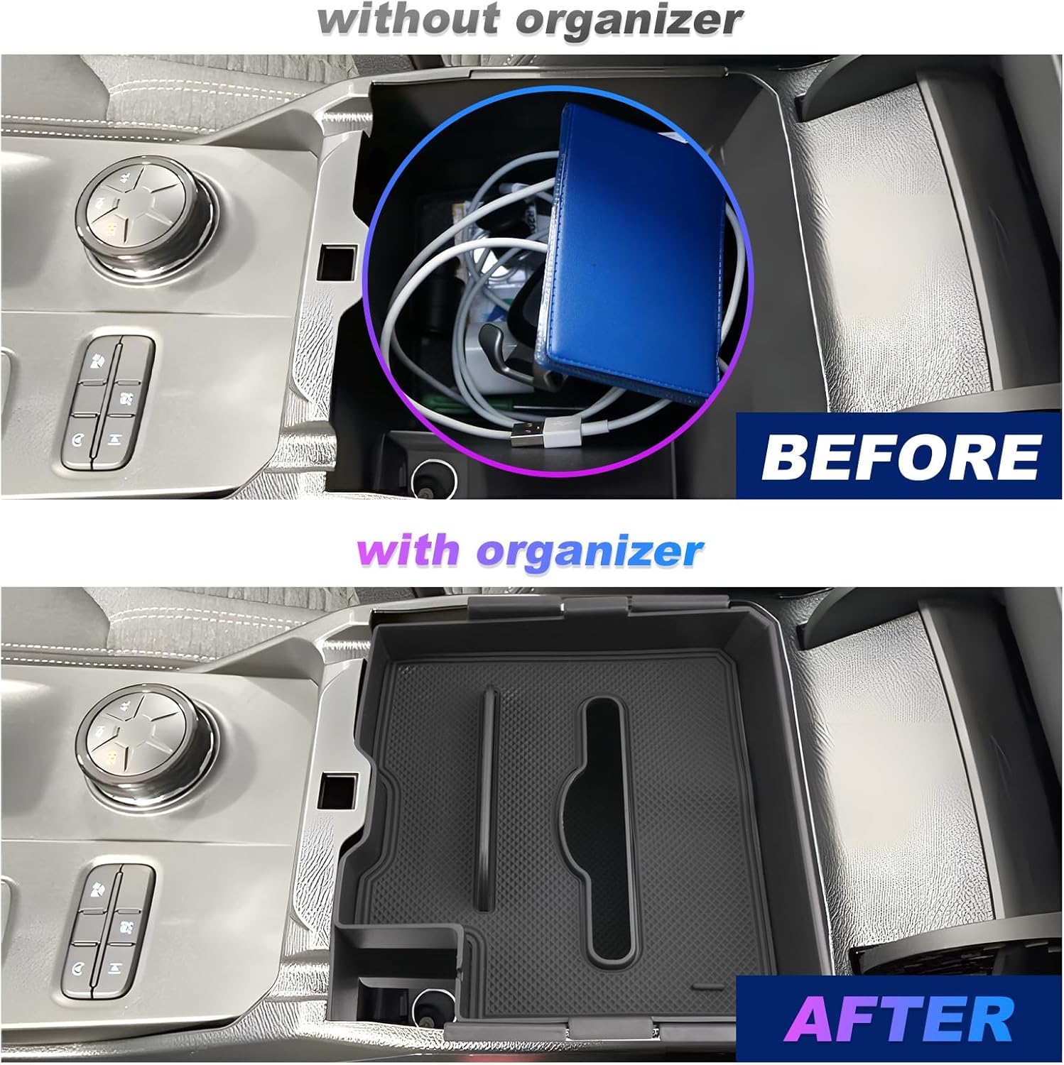 SXCY 2PCS for 2025 Ford Ranger Center Console Organizer for 2024 2025 Ranger Armrest Console Tray 2024 2025 Ranger Accessories (Updated Double Layers with Tissue Storage Funtion)