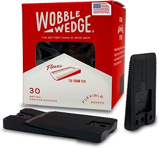Wobble Wedges 30-Pack Flexible Black Plastic Shims - Made in USA - Trimmable Levelers for Wobbly Furniture, Tables, Toilets & Appliances