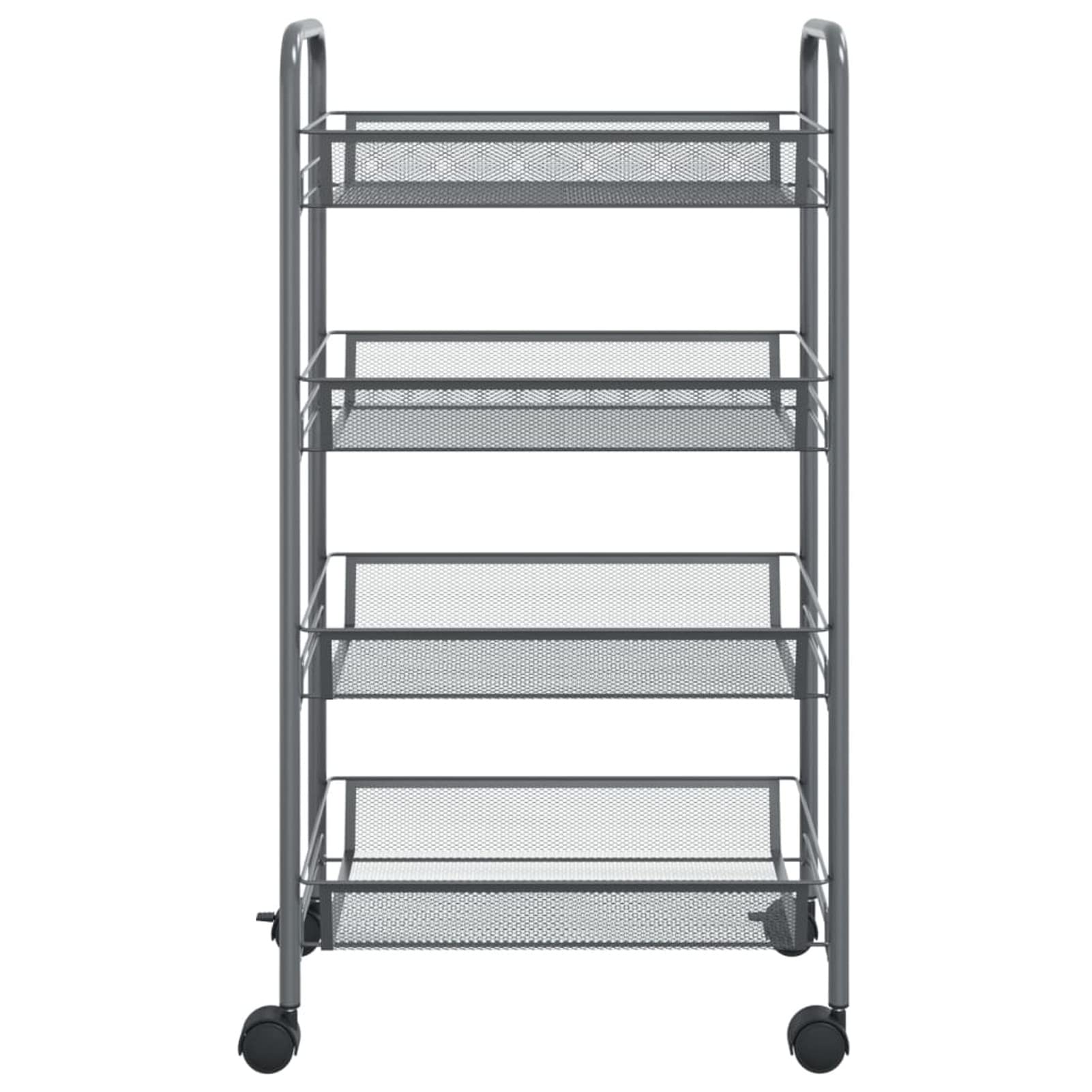 Carrello da con 4 Ripiani Grigio 46x26x64 cm in Ferro,Carrello di Servizio con Ruote Mobiletto,Credenza Portavivande Mobile in Legno e Metallo Moderno