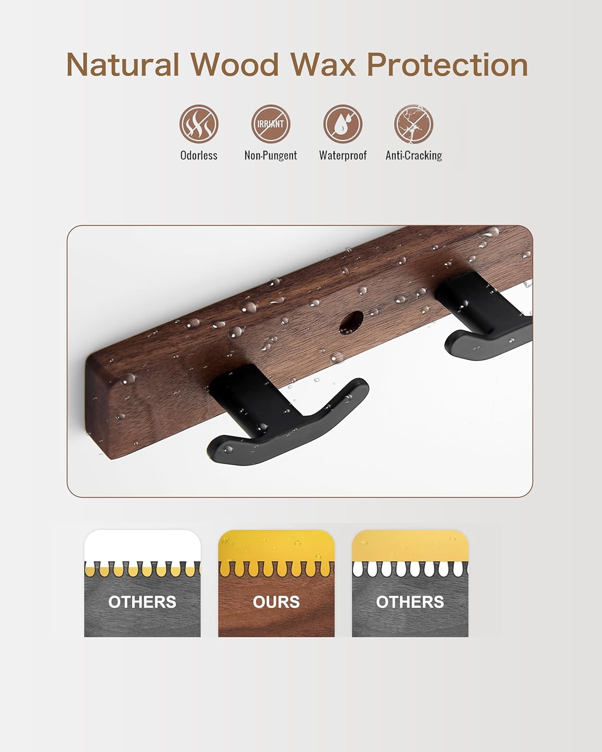 Coat Rack Wall Mount Coat Hooks Coat Hanger with 4 Metal Black Double - Hooks Black Walnut Wood Plank，Farmhouse Coat Hanger Wall Mount for Hanging Backpack Jacket Coat Hat (1 Item-4 Hooks)