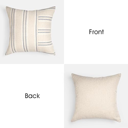 Miniatura 3 de AELS Juego de 2 fundas de almohada decorativas de lino de 18 x 18 pulgadas, fundas de almohada con textura bohemia, color beige con rayas blancas y