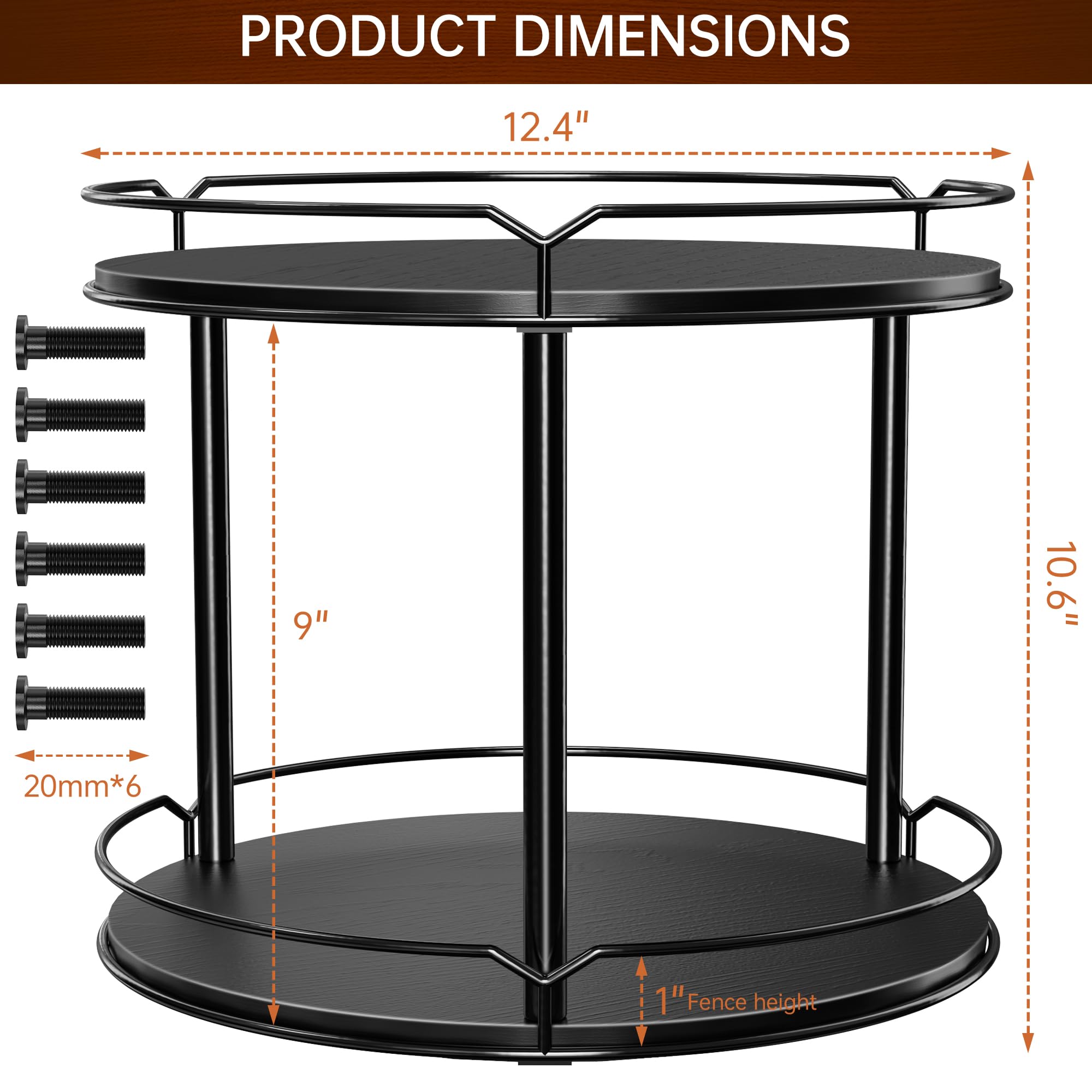 Lazy Susan - Organizador de 2 Niveles, Estante Giratorio de Especias de 12.4 Pulgadas para Mesa, Giratorio de Madera para gabinete, despensa, Cocina, encimera, Mesa de Comedor, Armario, baño,