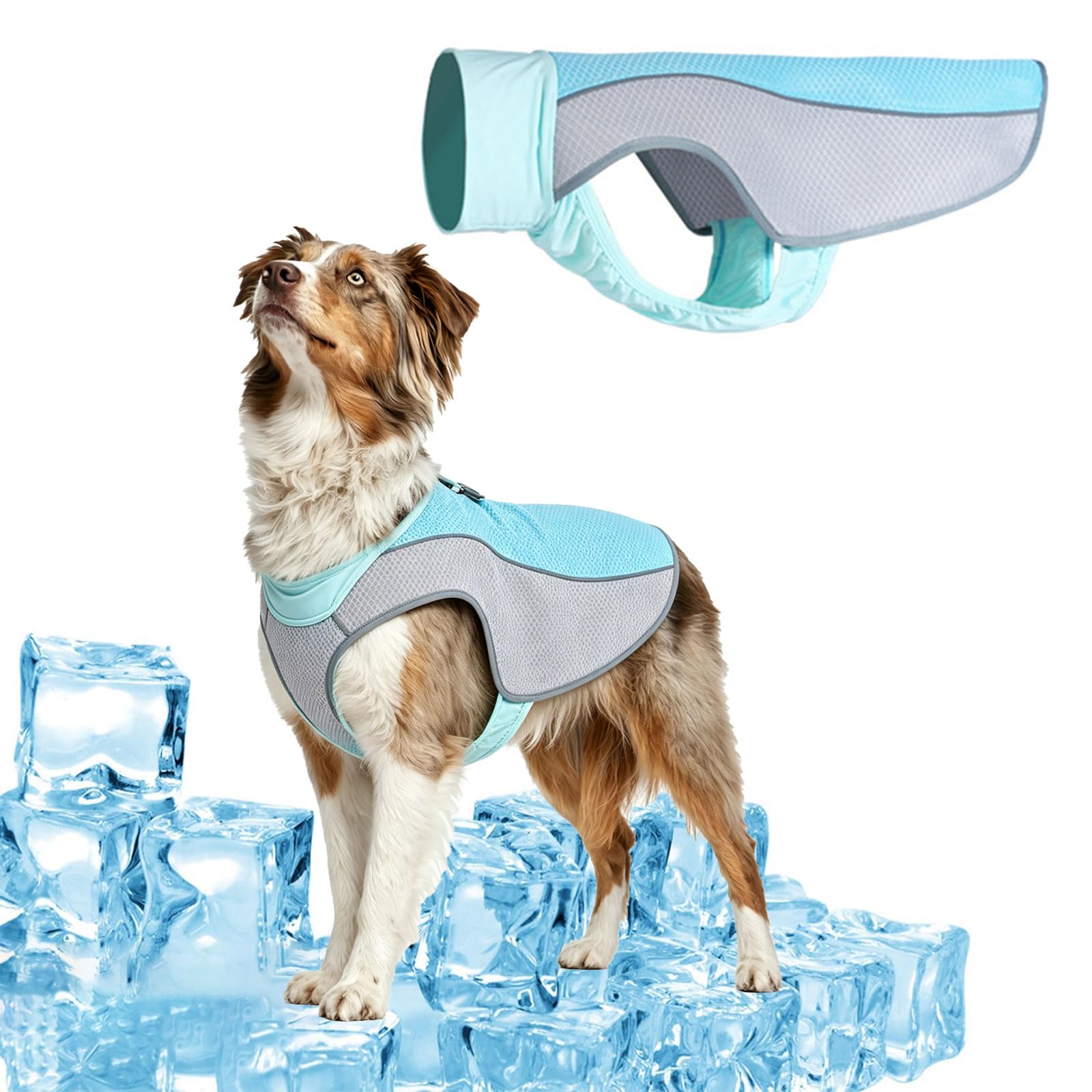 Hund Kühlweste, Kühlweste für Hunde zur Abkühlung im Sommer, Atmungsaktive Hundekühlweste mit Hitzeschutz & Sonnenschutz, Outdoor Cooling Vest Dog,Elastisches Hunde Tshirt (Blau,XL)