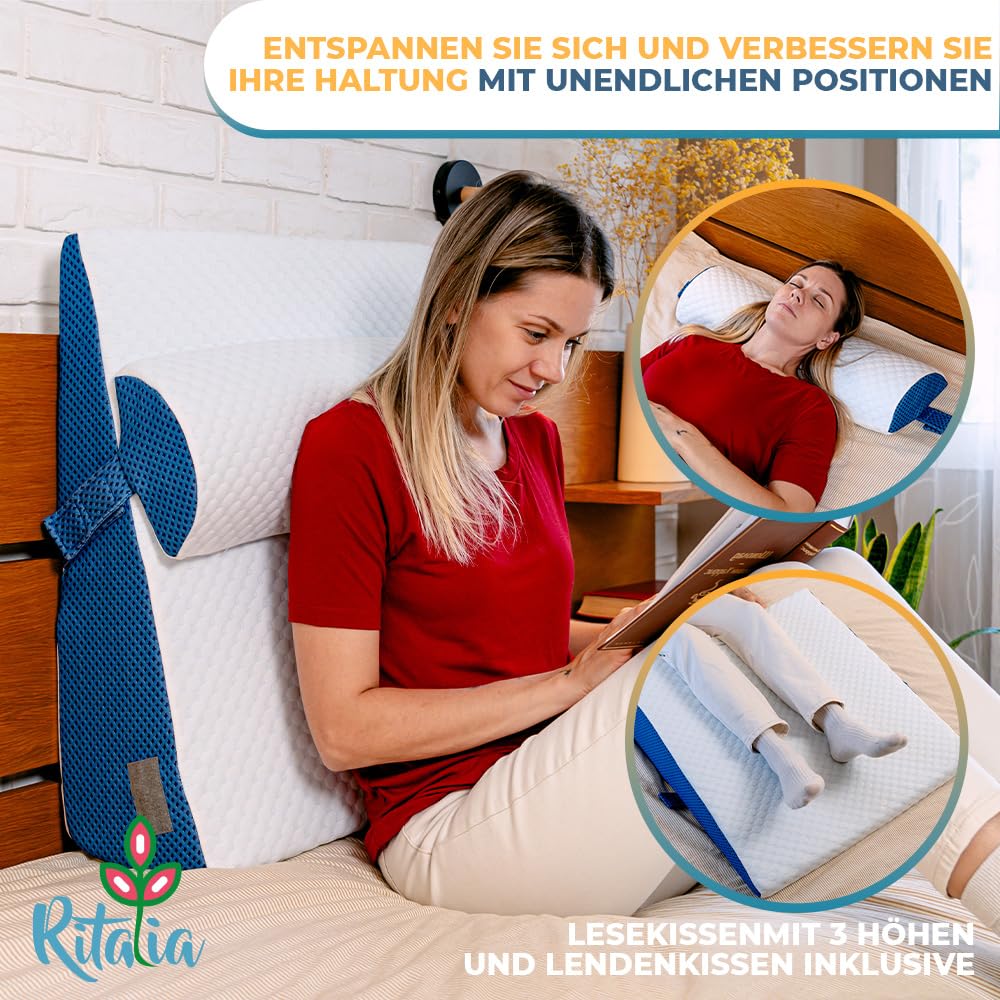 Ritalia® Keilkissen 3 Höhen 60x60x30 cm | Rückenkissen Bett und Venenkissen | Ergonomisches Sitzkissen Bett mit Rückenstütze, Ideal als Wedge Pillow für Schlafen und Erhöhung der Matratze