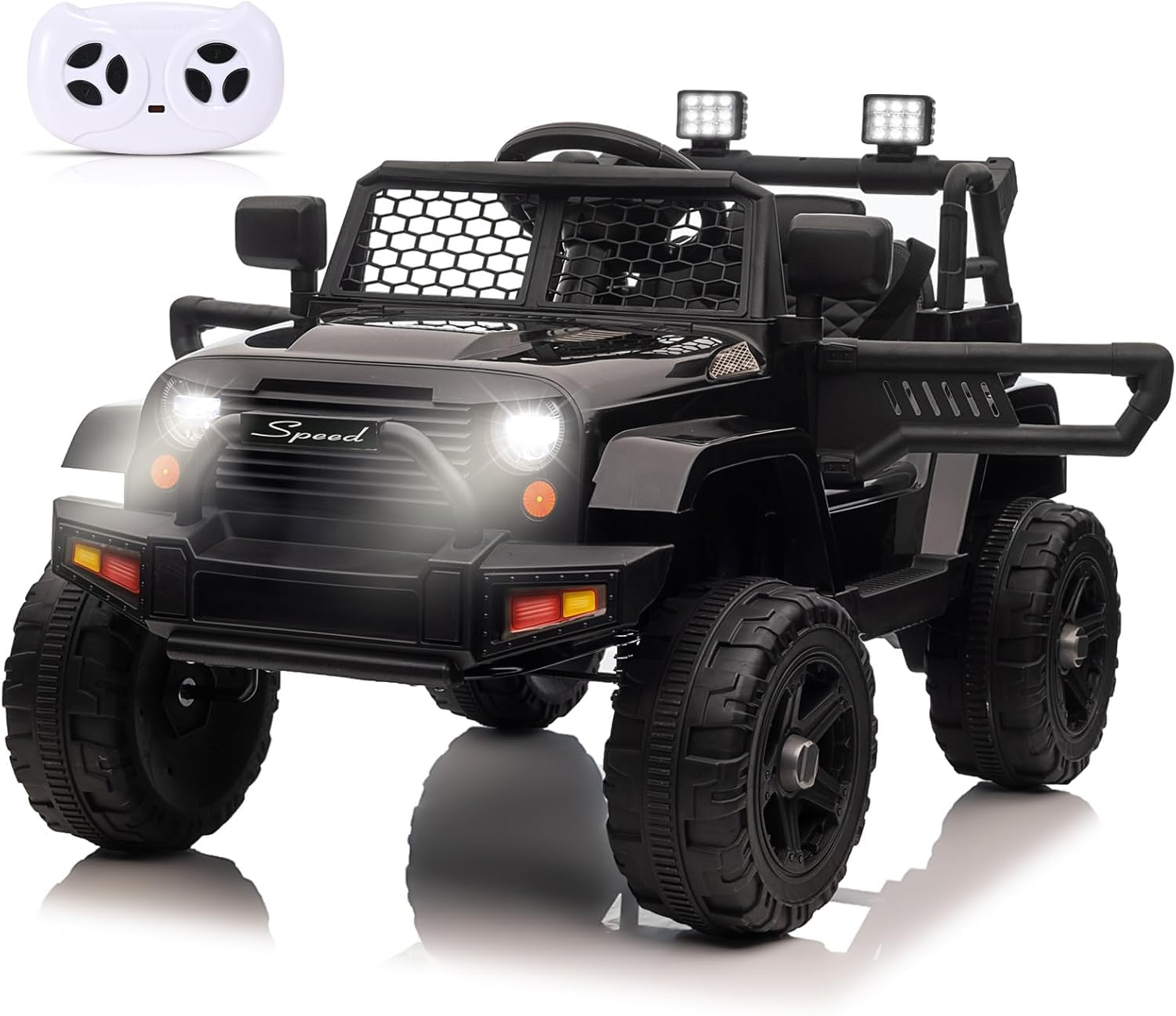 12V Coche electrico para niños,Control Remoto para Padres,Dos Motores de 35 W,Velocidad máxima de 5,2 km/h,Reproductor de música,suspensión en Las 4 Ruedas,Luces LED,cinturón de Seguridad (Negro)