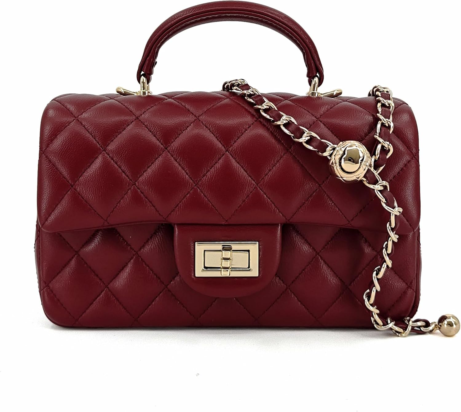 Small Quilted Crossbody Bag for Women, Genuine Leather Mini Shoulder Flap Purse wit...