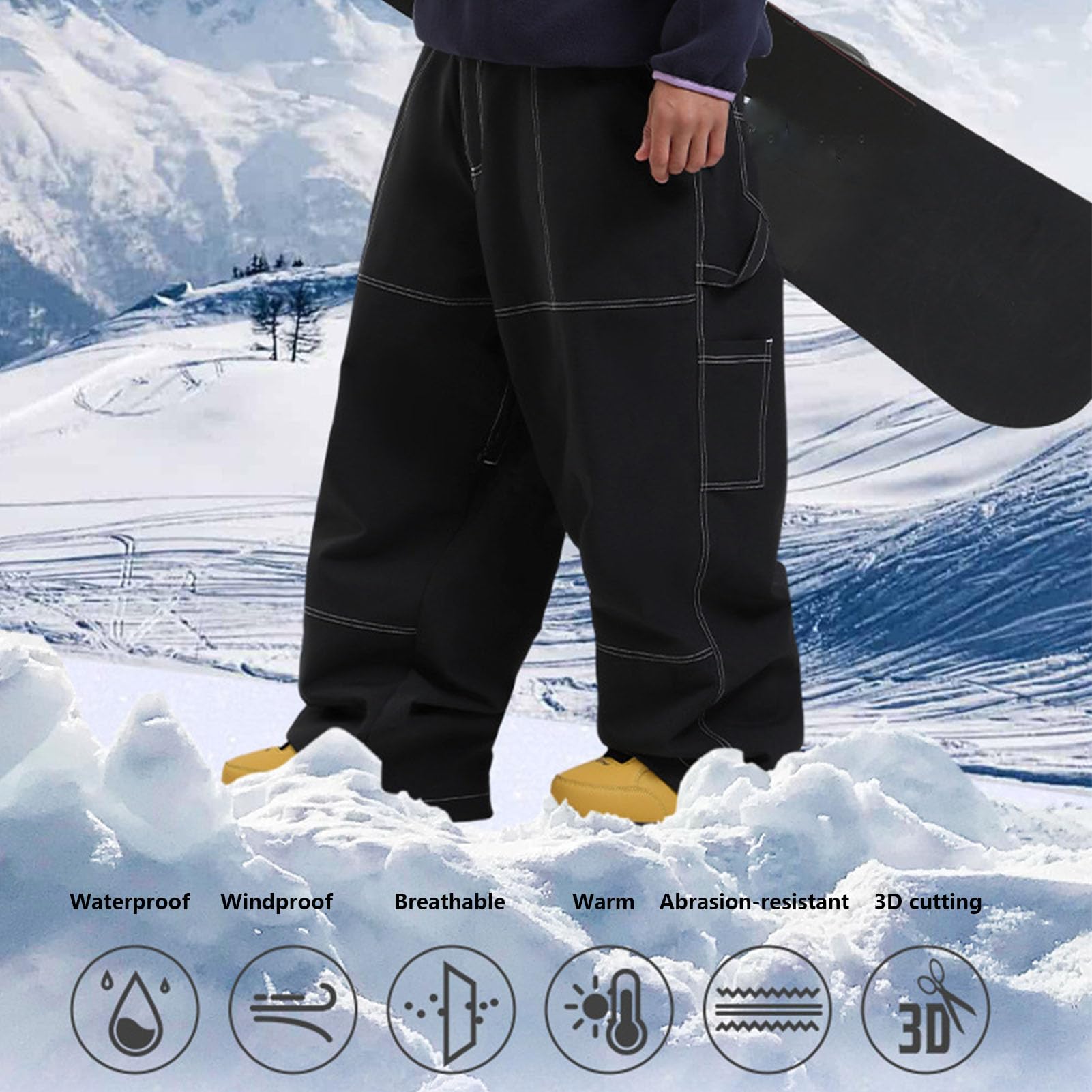 caffè,M, Pantaloni da Neve da Uomo e da Donna, Larghi da Snowboard e da Sci da Donna per Sport sulla Neve, Isolati Larghi Antivento Invernali da Escursionismo Cargo